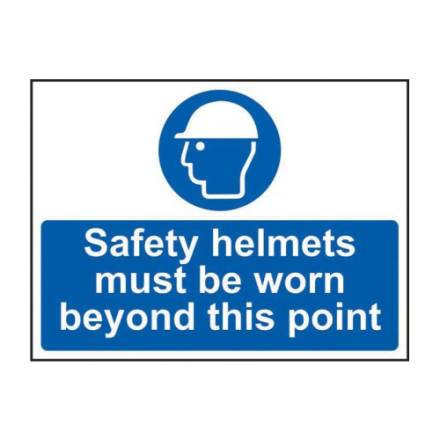 Centurion 'Safety Helmets Must Be Worn Beyond This Point' Mandatory Sign - Self-Adhesive Vinyl 600mm x 450mm
