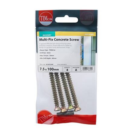 TIMCO Multi-Fix TX Concrete Screw Flat Countersunk Zinc and Yellow 7.5 x 100mm