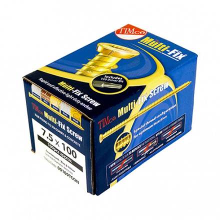 TIMCO Multi-Fix Concrete Screw TX Flat Countersunk Yellow ZYP 7.5 x 120mm (Box 100)