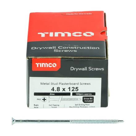TIMCO BZP Drywall Screw Fine Thread Bugle Head 4.8 x 125mm (Box 100)