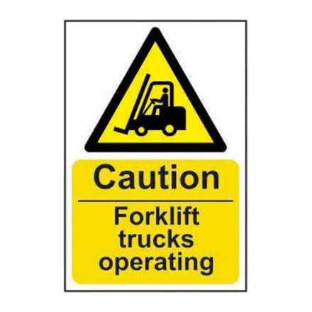 Centurion 'Caution Forklift Trucks Operating' Self-Adhesive Vinyl Hazard Warning Sign 200 x 300mm