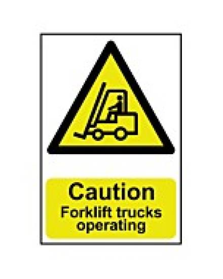Centurion 'Caution Forklift Trucks Operating' Self-Adhesive Vinyl Hazard Warning Sign 200 x 300mm