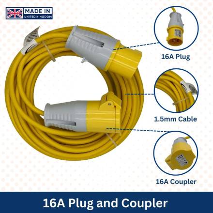 Connexion 110V Extension Lead 14m 1.5mm2 16A IP44 Yellow