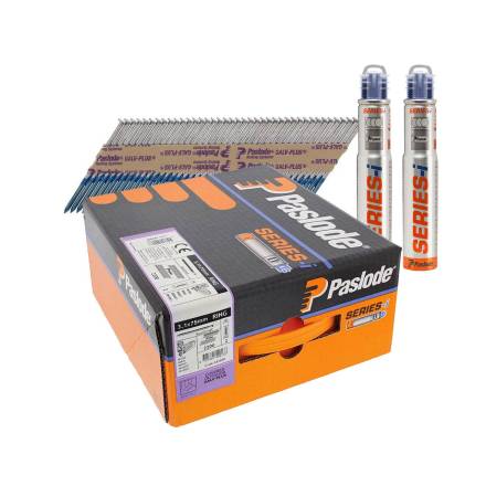 Paslode 141072 3.1mm x 75mm Galv-Plus Ring Shank Framing Nails 2200 Pack + 2 Fuel Cells