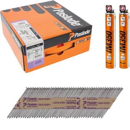 Paslode 141227 IM350 75mm x 3.1mm Ring Shank Galv-Plus Framing Nails and 2 Fuel Cells (2200 Pack)