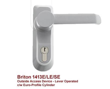 Briton 1413E/LE/SE Lever Operated Outside Access Device with Euro Profile Cylinder Silver
