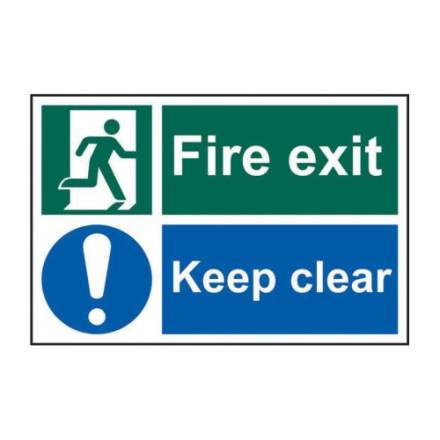 Centurion Europe Fire Exit Keep Clear Self-Adhesive Semi-Rigid PVC Sign 300 x 200mm