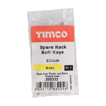 TIMCO Spare Rack Bolt Keys 80mm Brass - Pack of 2