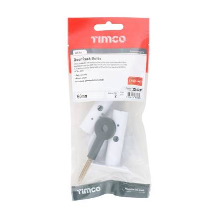 TIMCO Door Rack Bolts White 60mm TIMpac (Pack of 2)
