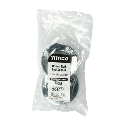 TIMCO End Socket for Round Tube Polished Chrome 25mm (Pack of 2)
