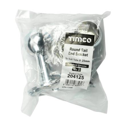 TIMCO End Bracket For Round Tube Polished Chrome 25mm (Pack of 2)