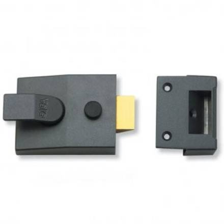 Yale P89 Deadlocking Nightlatch - Dark Metallic Grey / Polished Brass Cylinder 60mm Backset