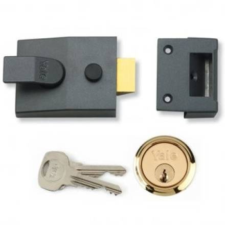 Yale P89 Deadlocking Nightlatch - Dark Metallic Grey / Polished Brass Cylinder 60mm Backset
