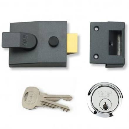 Yale P89 Deadlocking Nightlatch - Dark Metallic Grey / Polished Brass Cylinder 60mm Backset