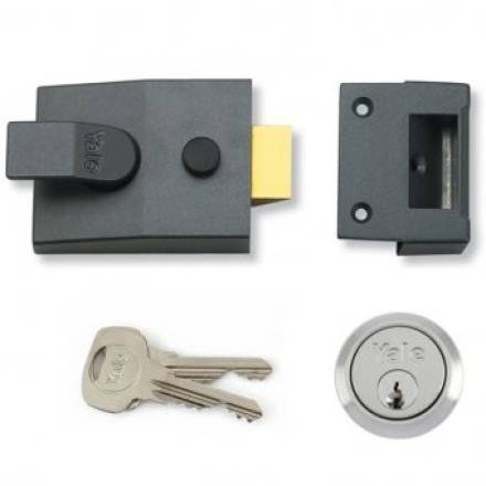 Yale P89 Deadlocking Nightlatch 60mm Dark Metal Grey Satin Chrome Cylinder