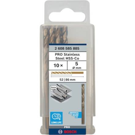 Bosch HSS-Co Metal Drill Bit 5mm x 86mm DIN 338 - Pack of 10