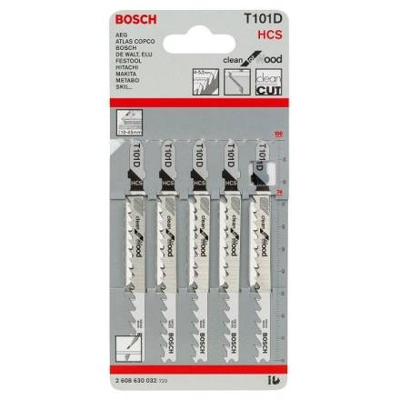 Bosch T101D HCS Jigsaw Blades Clean for Wood 10-45mm - Pack of 5
