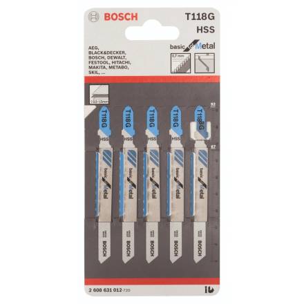 Bosch T118G Basic for Metal HSS Jigsaw Blades T-Shank 92mm Pack of 5