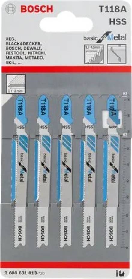 Bosch T 118 A Basic for Metal HSS Jigsaw Blades - 92mm, Pack of 5