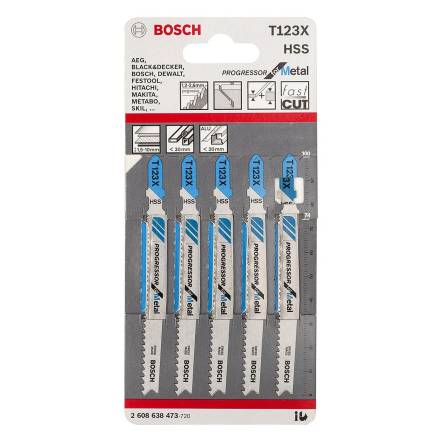 Bosch T123X Progressor Jigsaw Blades for Metal HSS 100mm Pack of 5