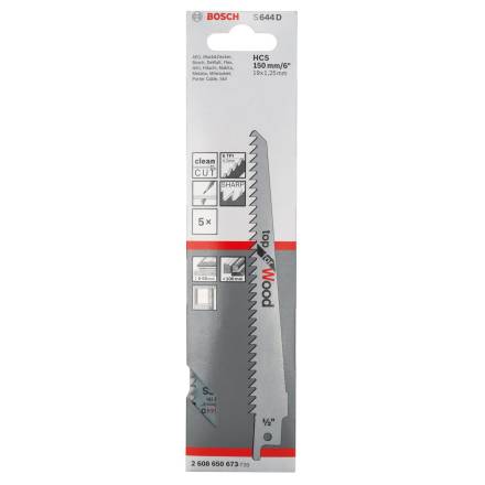 Bosch S644D HCS Sabre Saw Blade for Wood 150mm - Pack of 5