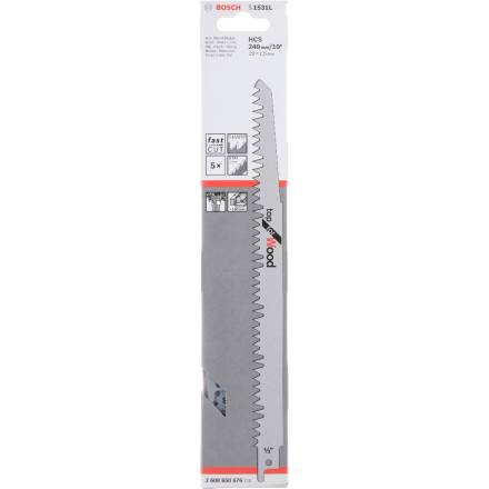 Bosch S1531L Top for Wood HCS Reciprocating Sabre Saw Blades 240mm 5 Pack