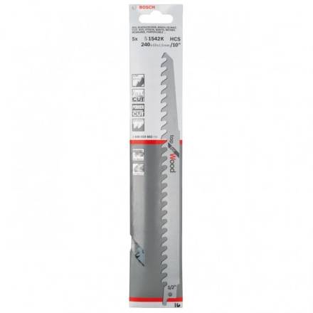 Bosch S1542K Reciprocating Sabre Saw Blades for Wood 240mm 3 TPI Pack of 5