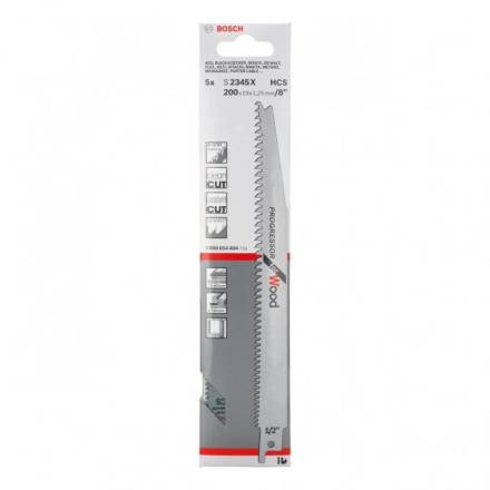 Bosch S2345X Progressor Reciprocating Sabre Saw Blade for Wood 200mm HCS - Pack of 5