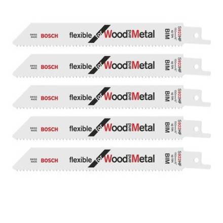 Bosch S922HF Flexible BiM Sabre Saw Blades for Wood and Metal - Pack of 5