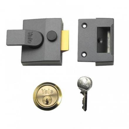 Yale P84 Standard Nightlatch 40mm Backset Dark Metallic Grey with Polished Brass Cylinder