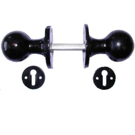 A Perry No.272 Cast Ball Door Knob Set Rim and Mortice 55mm Black