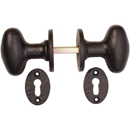 A Perry No.272 Cast Ball Door Knob Set Rim and Mortice 55mm Black