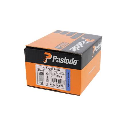Paslode 300271 F16 1.6mm x 38mm Electro-Galvanised Angled Brad Nails - 2000 Pack and 2 Fuel Cells