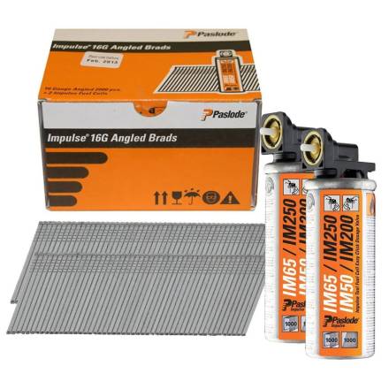 Paslode 300274 F16 Angled Brad Nail Fuel Pack Electro Galvanised 63mm 2000 Pack