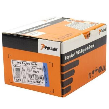Paslode 300274 F16 Angled Brad Nail Fuel Pack Electro Galvanised 63mm 2000 Pack