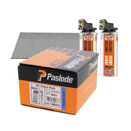 Paslode 300274 F16 Angled Brad Nail Fuel Pack Electro Galvanised 63mm 2000 Pack