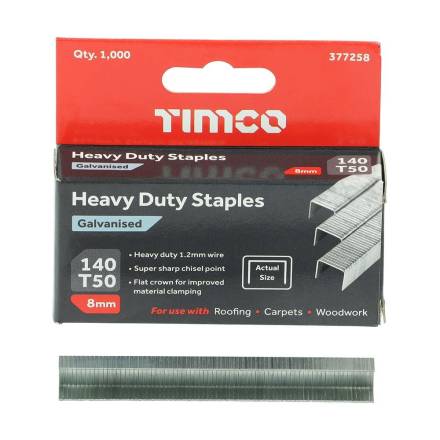 TIMCO Heavy Duty Chisel Point Galvanised Staples 8mm - Box of 1000