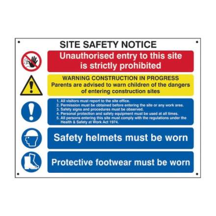 Centurion Europe Composite Site Safety Notice 3mm Foamed Polypropylene Board 800mm x 600mm