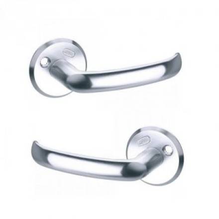 Assa Abloy 640 Classic Unsprung Lever Handle on Round Rose Satin Chrome - Pair
