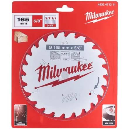 Milwaukee 165mm x 15.87mm 24T ATB Circular Saw Blade with PTFE Anti-Friction Coating