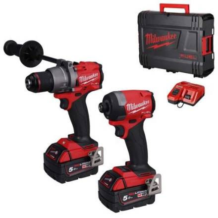 Milwaukee M18 FUEL Gen 4 Twin Pack - M18FPD3 Combi Drill and M18FID3 Impact Driver, 2x5.0Ah, 18V