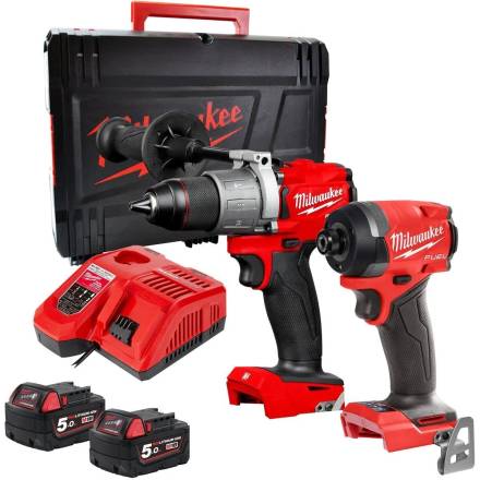 Milwaukee M18 FUEL Gen 4 Twin Pack - M18FPD3 Combi Drill and M18FID3 Impact Driver, 2x5.0Ah, 18V