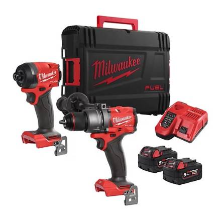 Milwaukee M18 FUEL Gen 4 Twin Pack - M18FPD3 Combi Drill and M18FID3 Impact Driver, 2x5.0Ah, 18V