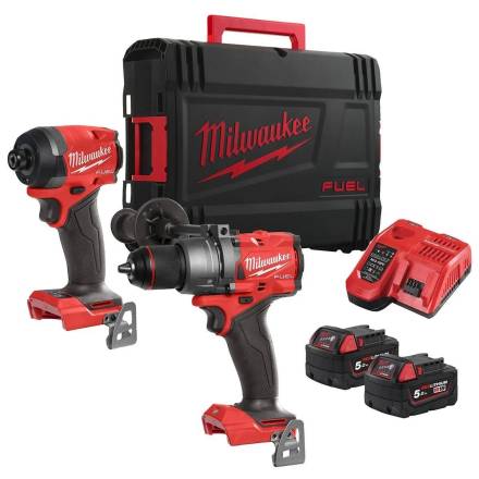 Milwaukee M18 FUEL Gen 4 Twin Pack - M18FPD3 Combi Drill and M18FID3 Impact Driver, 2x5.0Ah, 18V