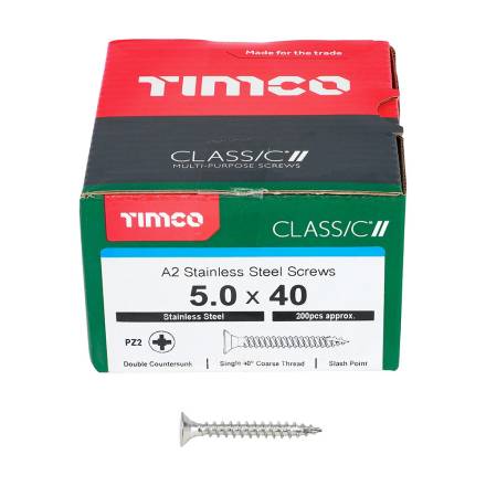 TIMCO Classic Multi-Purpose Screws PZ Double Countersunk A2 Stainless Steel 5.0 x 40mm