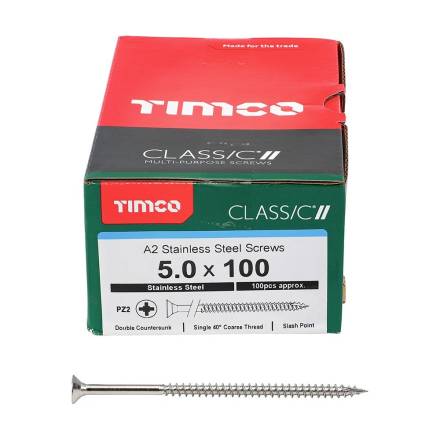 TIMCO Classic Multi-Purpose Screw PZ2 Double Countersunk A2 Stainless Steel 5.0 x 100mm (Box of 100)