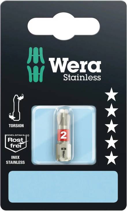Wera 3851/1 TS Stainless Torsion Phillips PH2 x 25mm Insert Bit - Carded