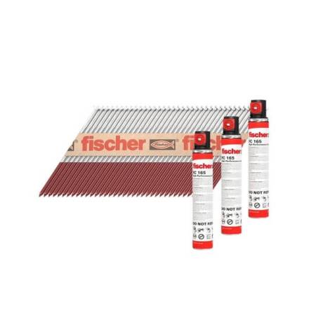 Fischer 2.8 x 63mm Galvanised Ring Shank Framing Nails 3300 Pack + 3 Fuel Cells