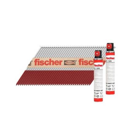 Fischer First Fix Nail Fuel Pack 3.1 x 75mm Ring Shank Galvanised - 2200 Nails and 2 Gas Cells
