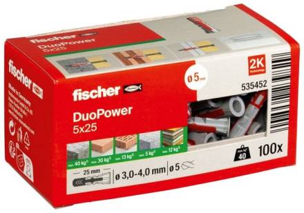Fischer DuoPower 5 x 25 Universal Two-Component Wall Plug - Pack of 100